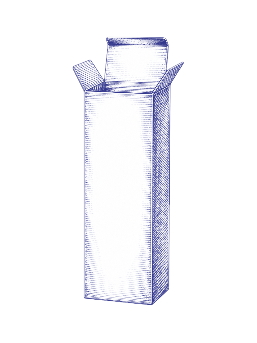 Blue line illustration of folding carton packaging